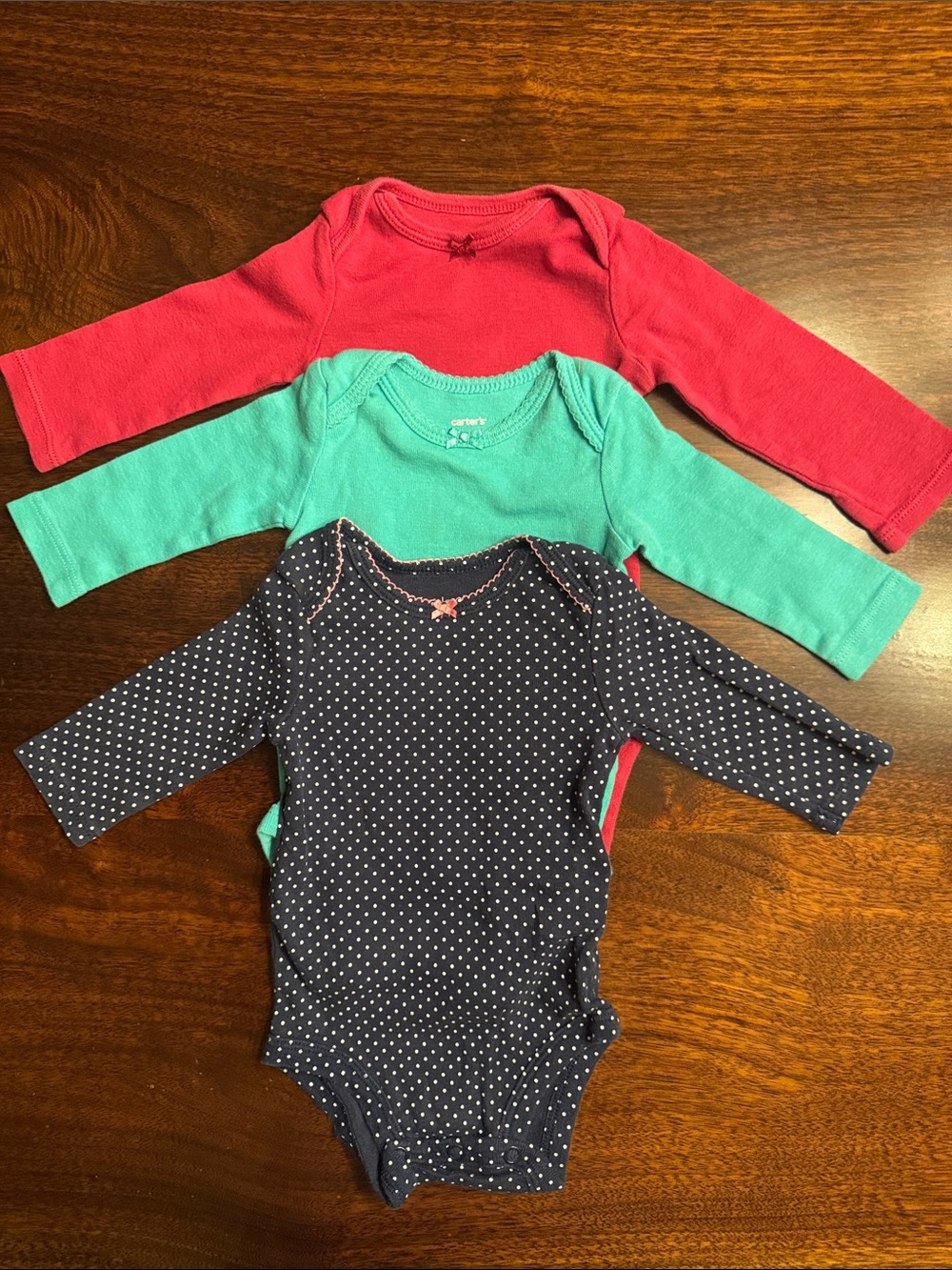 Carter's Long-Sleeve Bodysuit Set - Coral, Teal & Navy Polka Dot